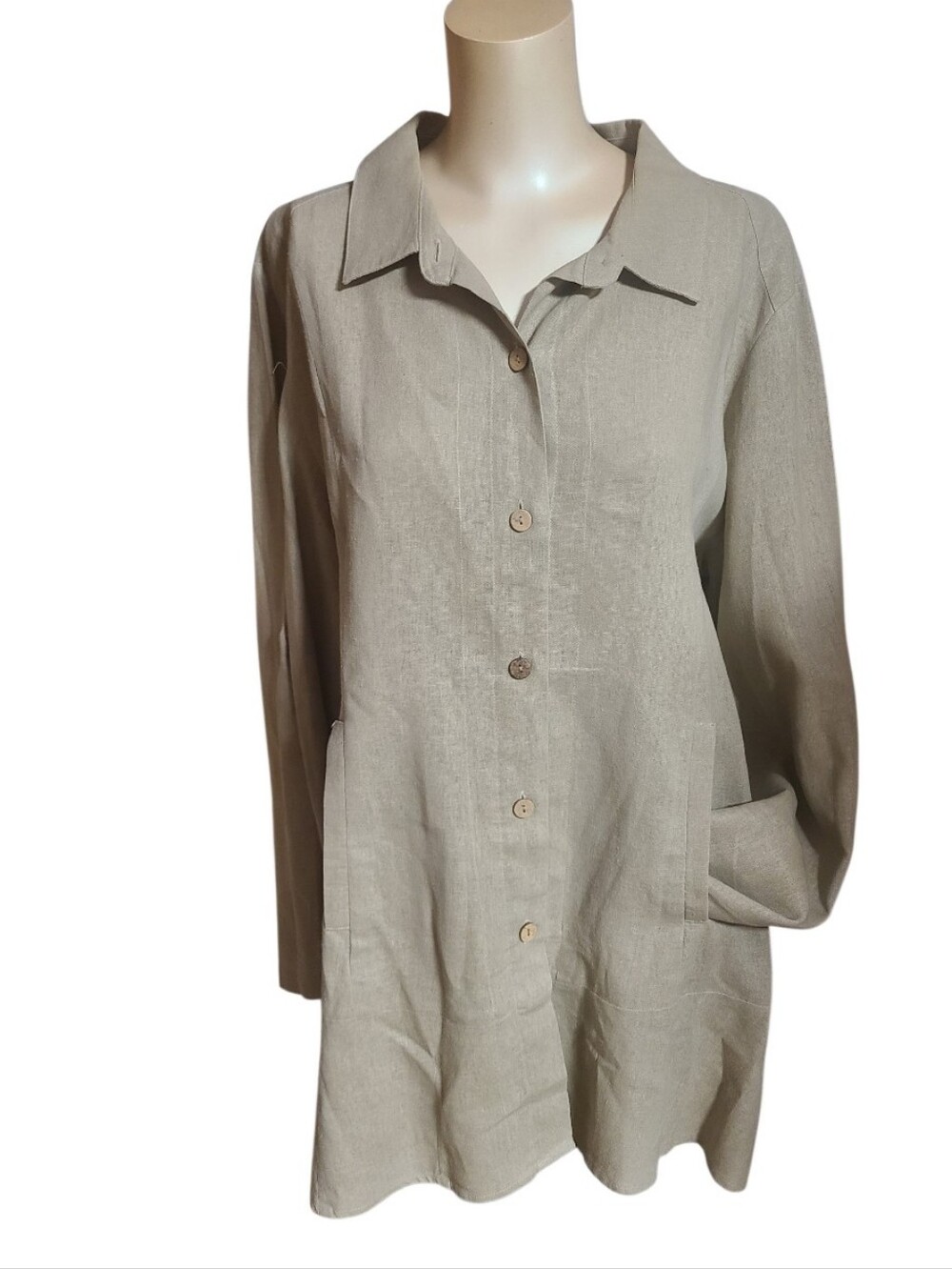 Simply Noelle Linen Blend Button Up Tunic Shacket Oatmeal Beige XXL